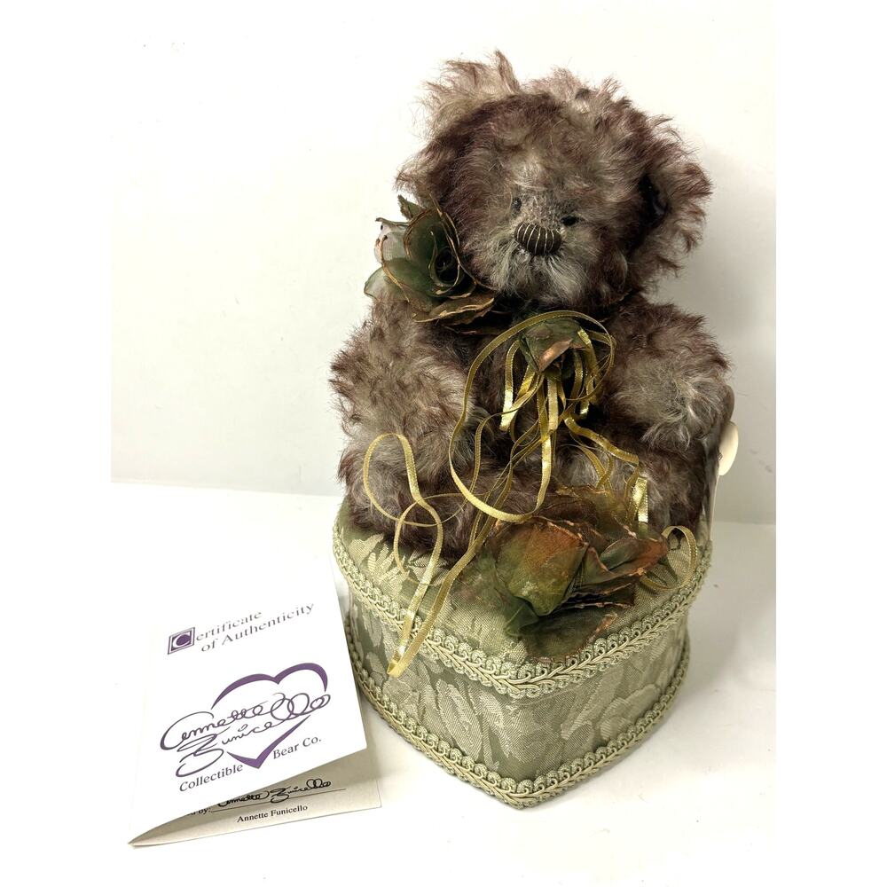 Annette Funicello Bear Co Olive Plush Bear Trinket Box Collectible